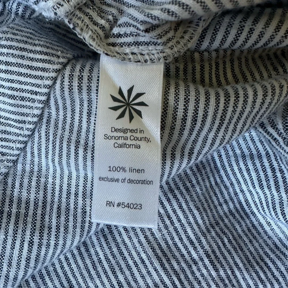 ATHLETA blue & white pinstriped 100% linen wide leg pants size 14 - Picture 7 of 7
